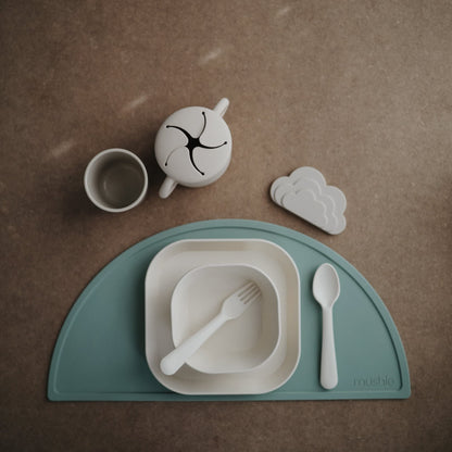 mushie Flatware Fork and Spoon Set for Kids | Made in Denmark (Sage)
