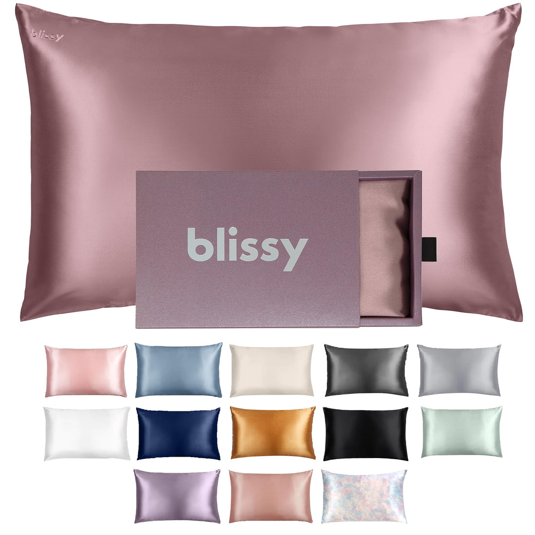 Blissy Silk Pillowcase - 100% Pure Mulberry Silk - 22 Momme 6A High-Grade Fibers - Silk Pillow Cover for Hair &amp; Skin - Regular, Queen &amp; King with Hidden Zipper (Queen, Plum)