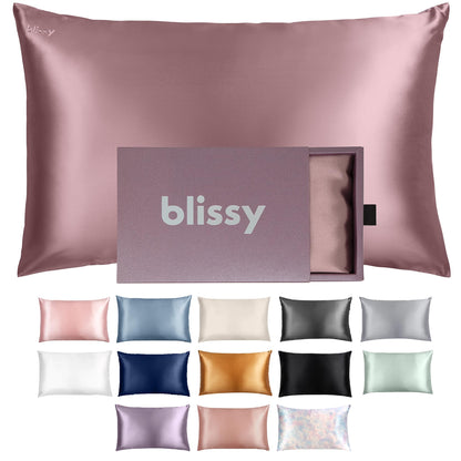 Blissy Silk Pillowcase - 100% Pure Mulberry Silk - 22 Momme 6A High-Grade Fibers - Silk Pillow Cover for Hair &amp; Skin - Regular, Queen &amp; King with Hidden Zipper (Queen, Champagne)