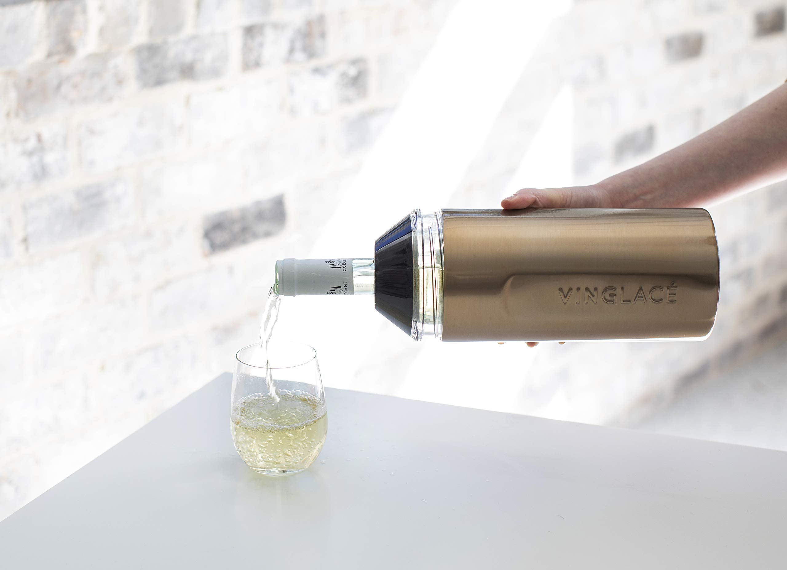 Vinglacé Wine Bottle Chiller- Portable Champagne Insulator- Stainless Steel Wine Cooler Sleeve, White