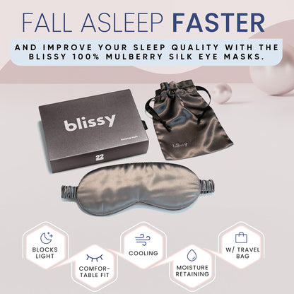 Blissy Silk Sleep Mask - Silk Eye Sleeping Mask for Women &amp; Men for Total Blackout - Silk Eye Mask - 100% Pure Mulberry Silk, 22 Momme 6a Fibers - Blindfold Silk Sleep Mask Side Sleeper Eye Cover