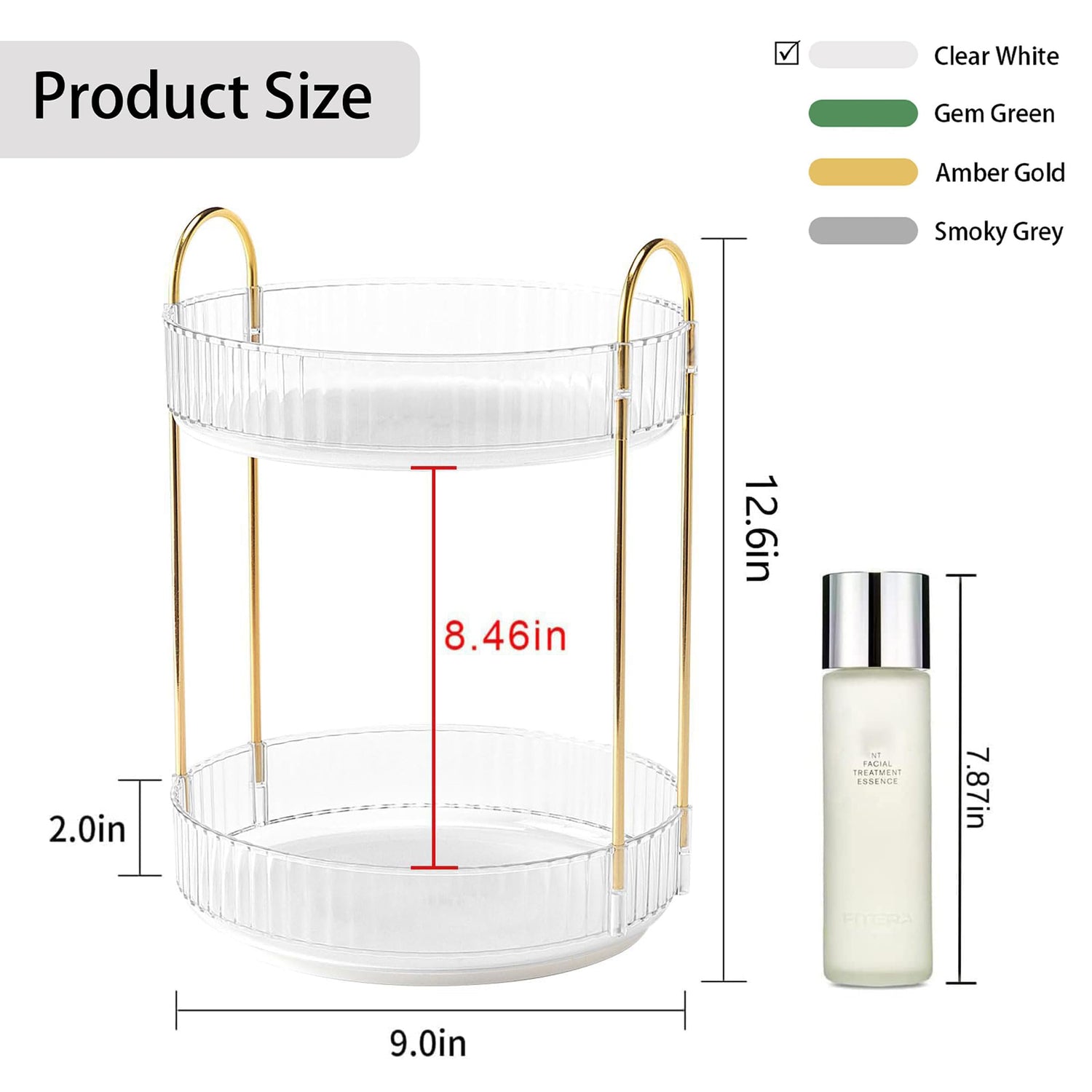 YCIA&amp;DONE 360 Rotating Makeup Organizer and Storage for Vanity Bathroom Countertop, High Capacity Cosmetic Skincare Perfume Organizer for Dresser Lazy Susan Organizers(Clear White,2 Tiers)