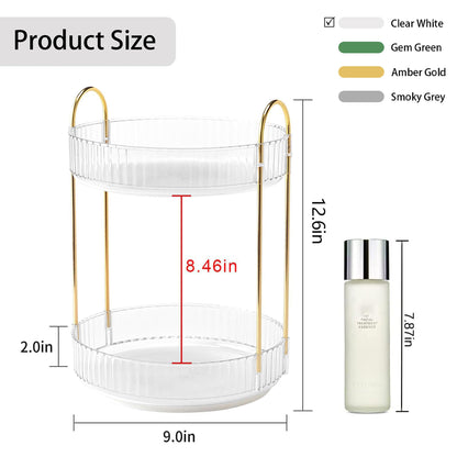 YCIA&amp;DONE 360 Rotating Makeup Organizer and Storage for Vanity Bathroom Countertop, High Capacity Cosmetic Skincare Perfume Organizer for Dresser Lazy Susan Organizers(Clear White,2 Tiers)