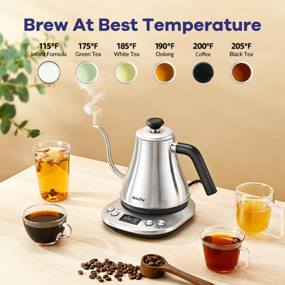 Mecity Electric Gooseneck Kettle With Keep Warm Function &amp; LCD Display Automatic Shut Off Coffee Kettle Temperature Control Pour Over Kettle 1200 Watt, 0.8L, 120V, Off White