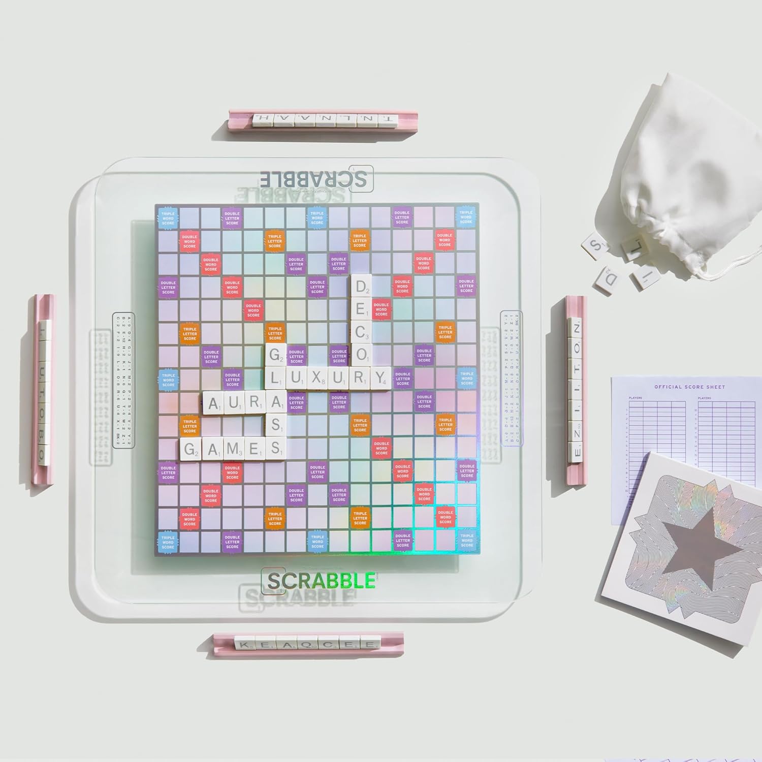 WS Game Company Scrabble Aura Edition with Rotating Tempered Glass Game Board