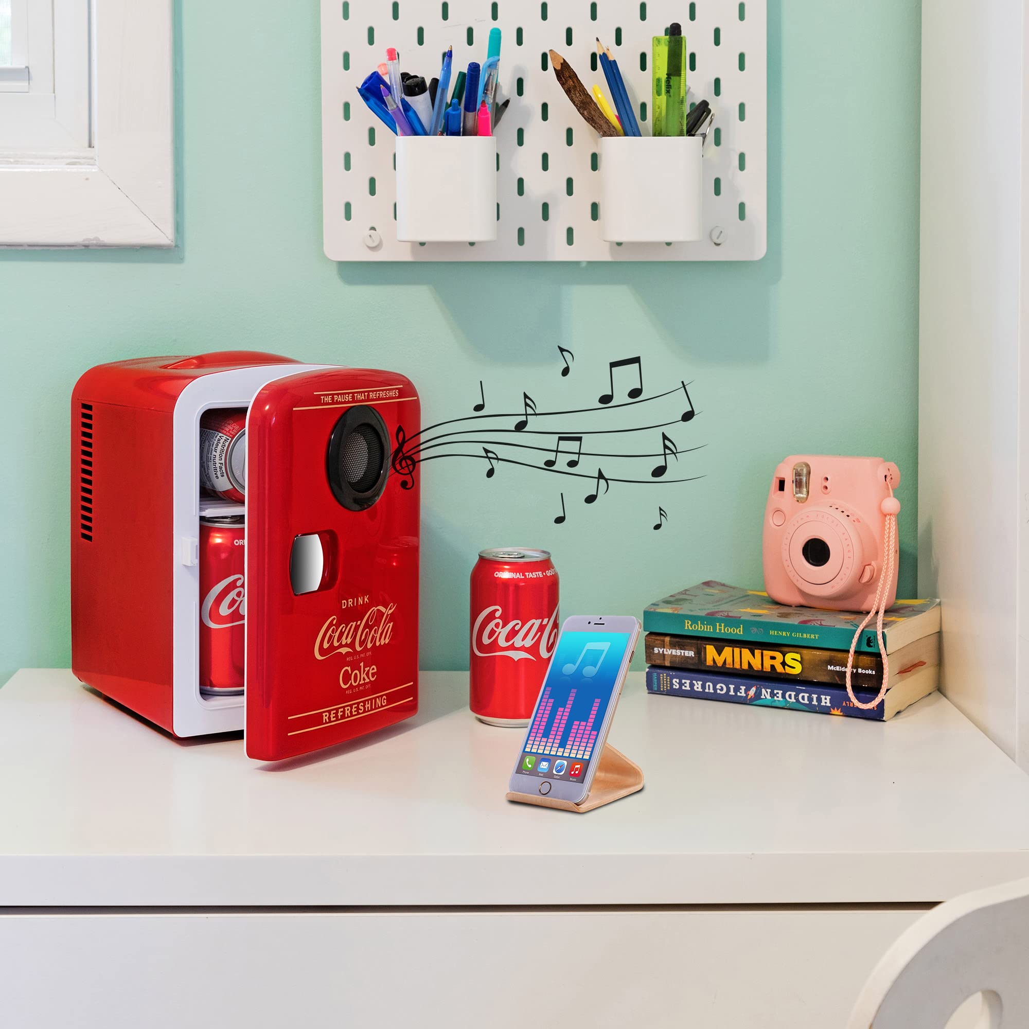 Koolatron Retro Mini Portable Fridge, 4L Compact Refrigerator for Skincare, Beauty Serum, Face Mask, Personal Cooler, Includes 12V Car Adapter, Desktop Accessory for Home Office Dorm Travel, Pink