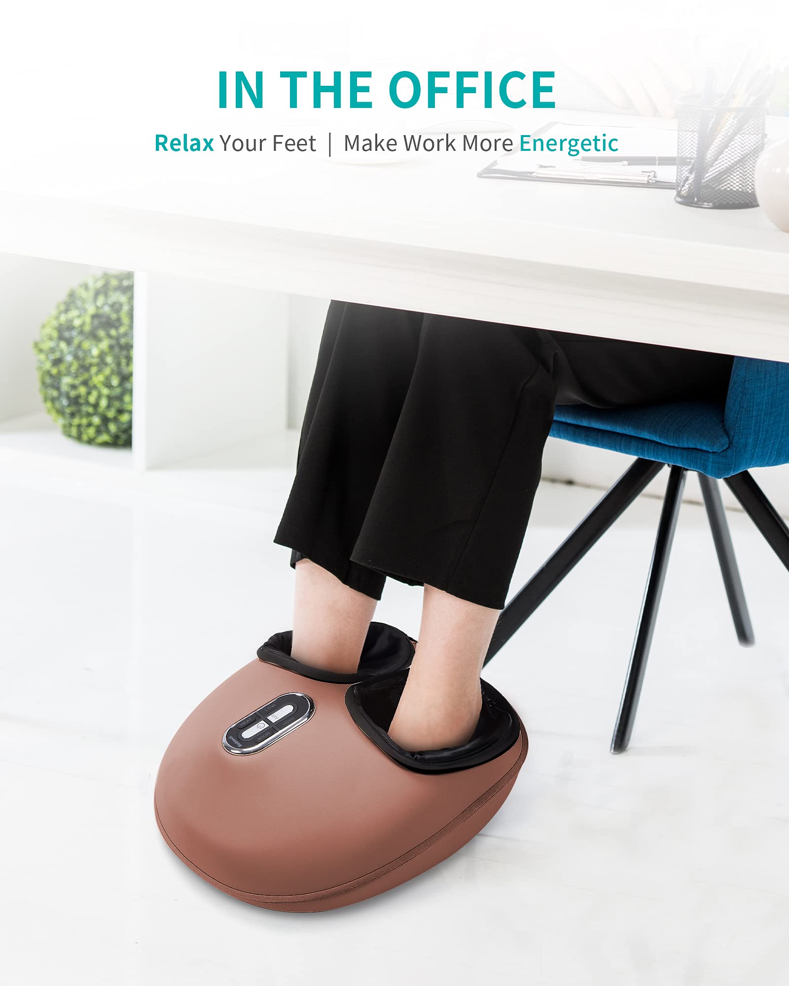 Nekteck Shiatsu Foot Massager Machine with Soothing Heat, Deep Kneading Therapy, Air Compression, Improve Blood Circulation and Foot Wellness,Relax for Home or Office Use(Beige)