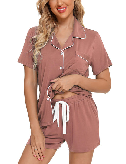Senert Pajamas Set For Women Short Sleeve Sleepwear Soft Button Down Pjs Set Nightwear Lounge Sets S-XXL