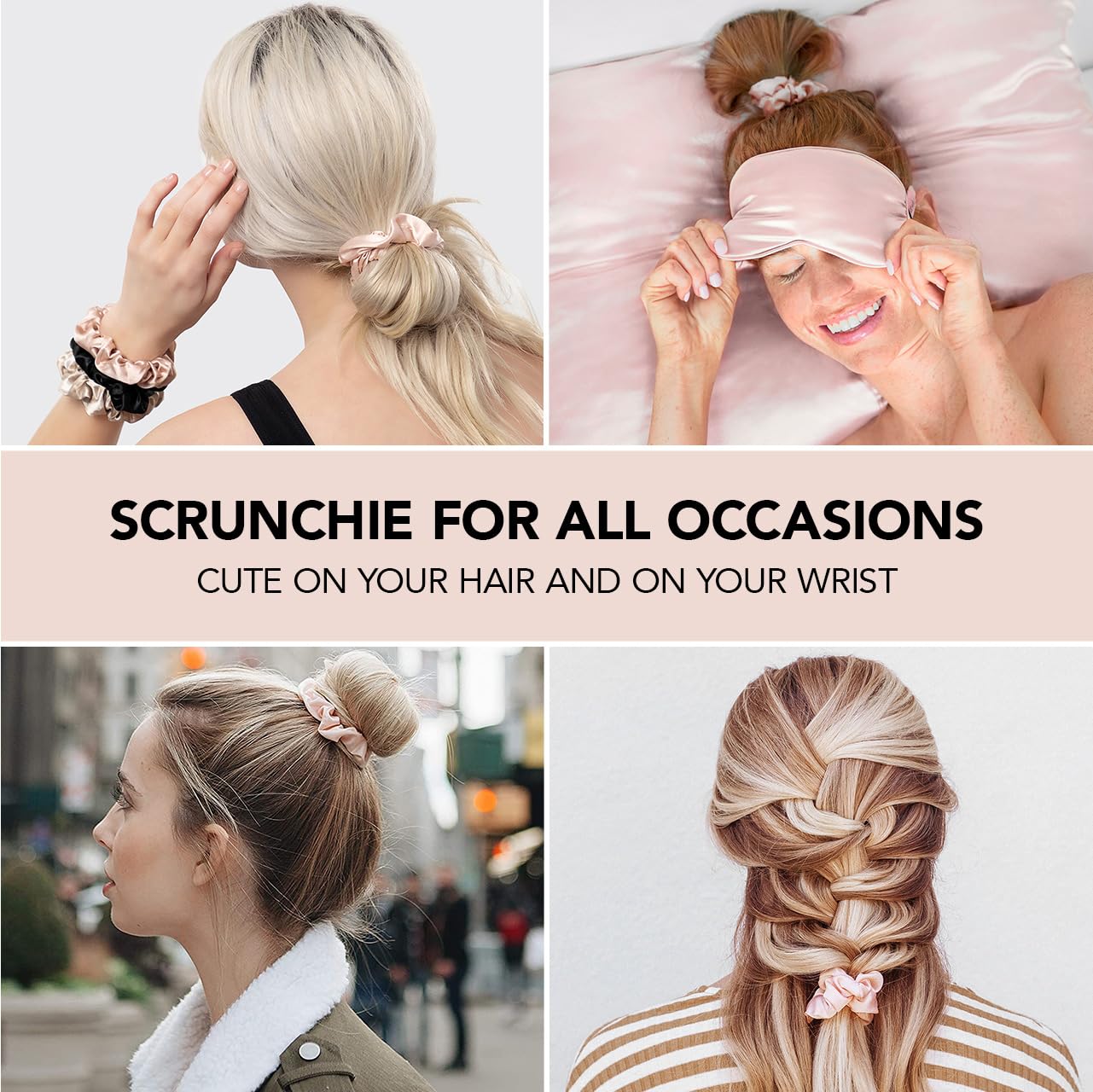 Kitsch 5 Count Velvet Hair Scrunchies for Women - Hair Ties for Thick Hair, Girls, Women, Cute Scrunchies, Soft Hair Accessories, Blush/Mauve
