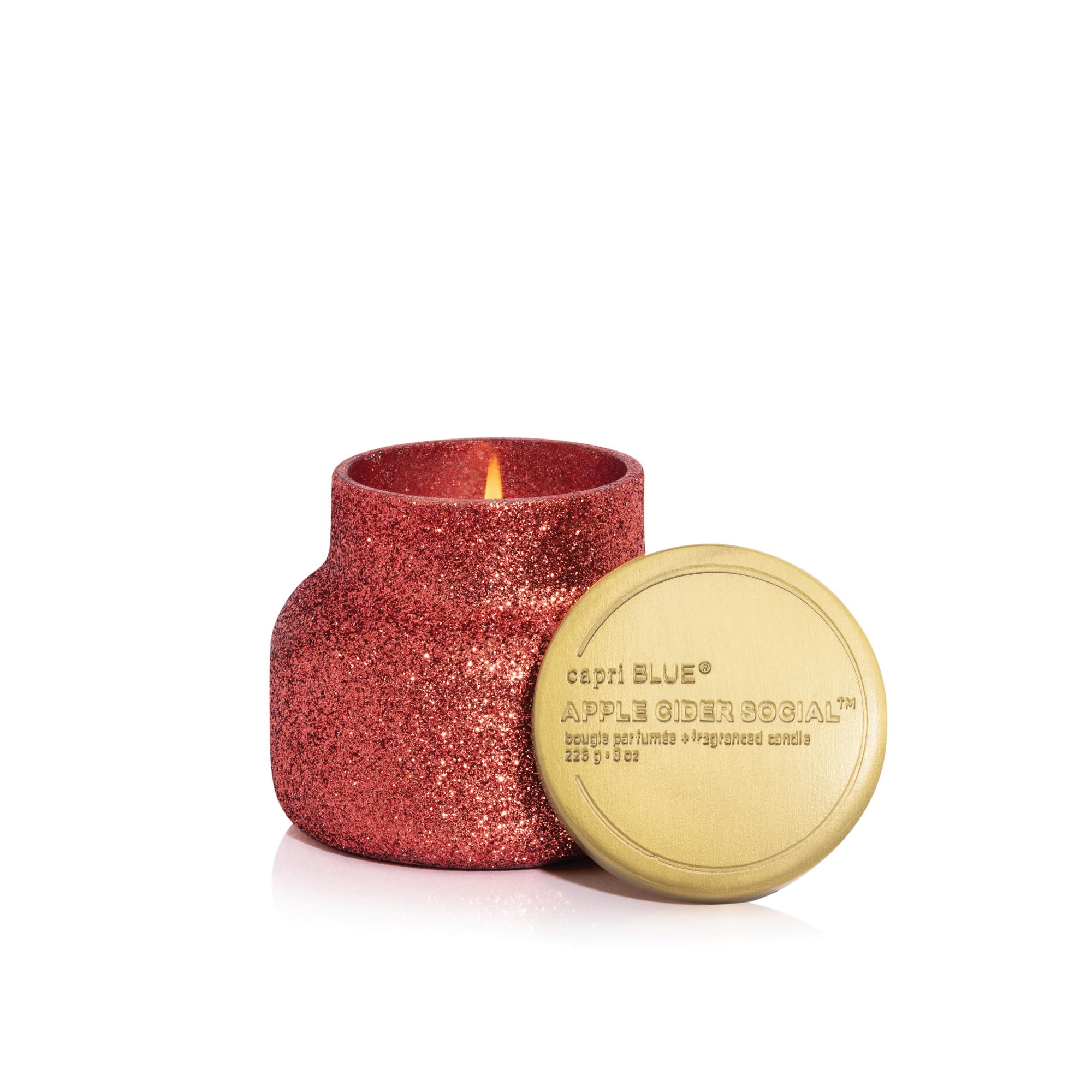 Capri Blue Tinsel &amp; Spice Holiday Candle - Signature Glam Jar Candle - Juniper Berry, Cinnamon &amp; Vanilla Scented Candles - Soy Wax Blend - Christmas Decor - Maroon Glitter Candle Holder (19 oz)