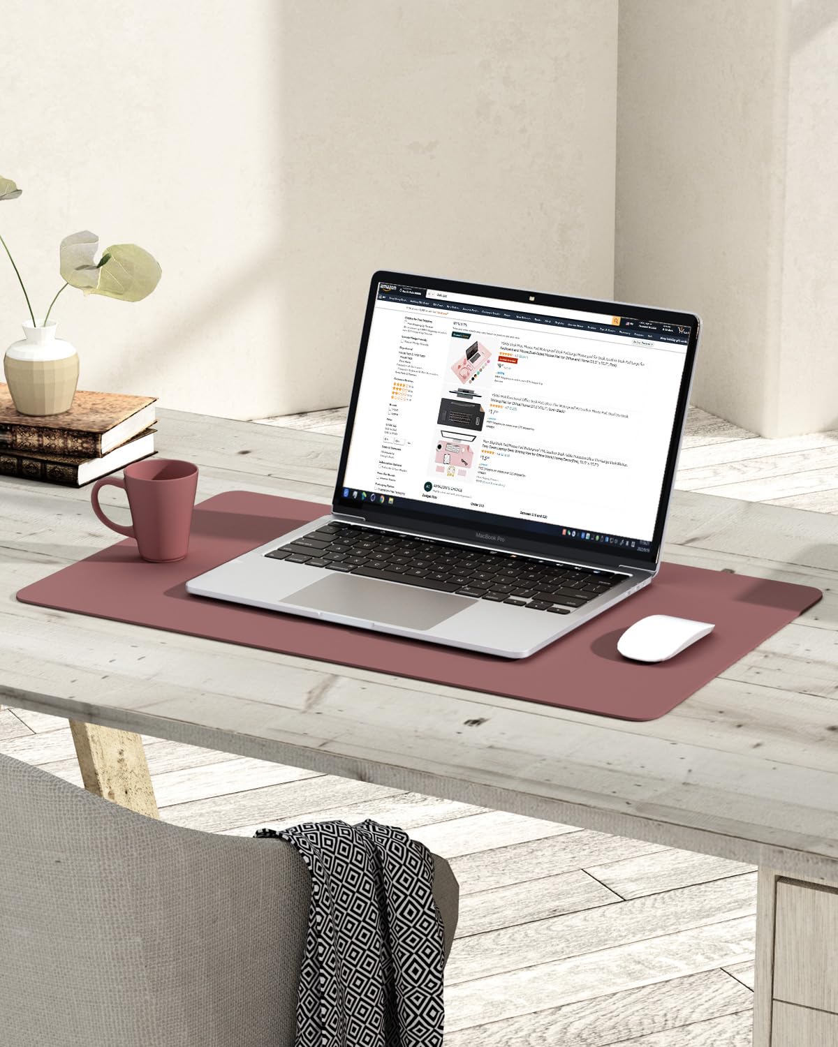 Non-Slip Desk Pad,Mouse Pad,Waterproof PVC Leather Desk Table Protector,Ultra Thin Large Desk Blotter, Easy Clean Laptop Desk Writing Mat for Office Work/Home/Decor(Pink, 23.6&quot; x 13.7&quot;)