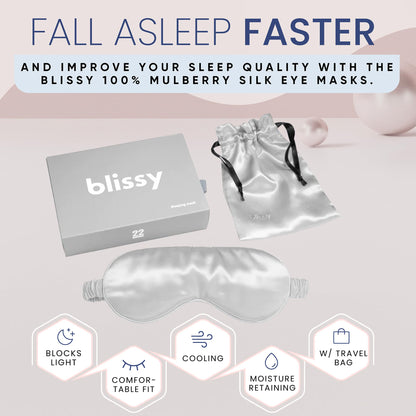 Blissy Silk Sleep Mask - Silk Eye Sleeping Mask for Women &amp; Men for Total Blackout - Silk Eye Mask - 100% Pure Mulberry Silk, 22 Momme 6a Fibers - Blindfold Silk Sleep Mask Side Sleeper Eye Cover