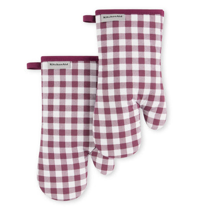 KitchenAid Gingham Oven Mitt 2-Pack Set, Milkshake, 7&quot;x13&quot;