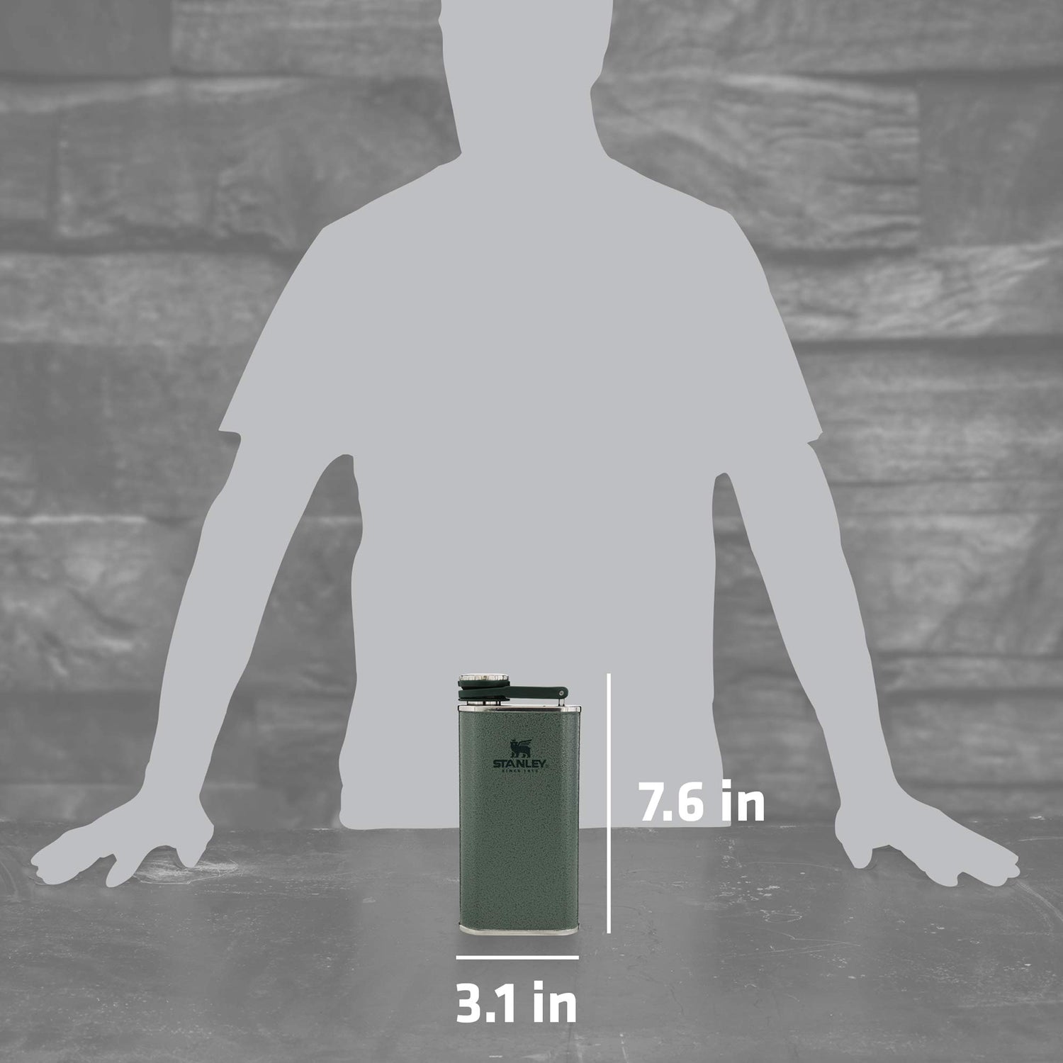 Stanley Classic Flask 8 oz / 0.23 L with Never-Lose Cap, Wide Mouth Stainless Steel Hip Flask for Easy Filling &amp; Pouring, Insulated BPA-Free Leak-Proof Flask,Hammertone Green