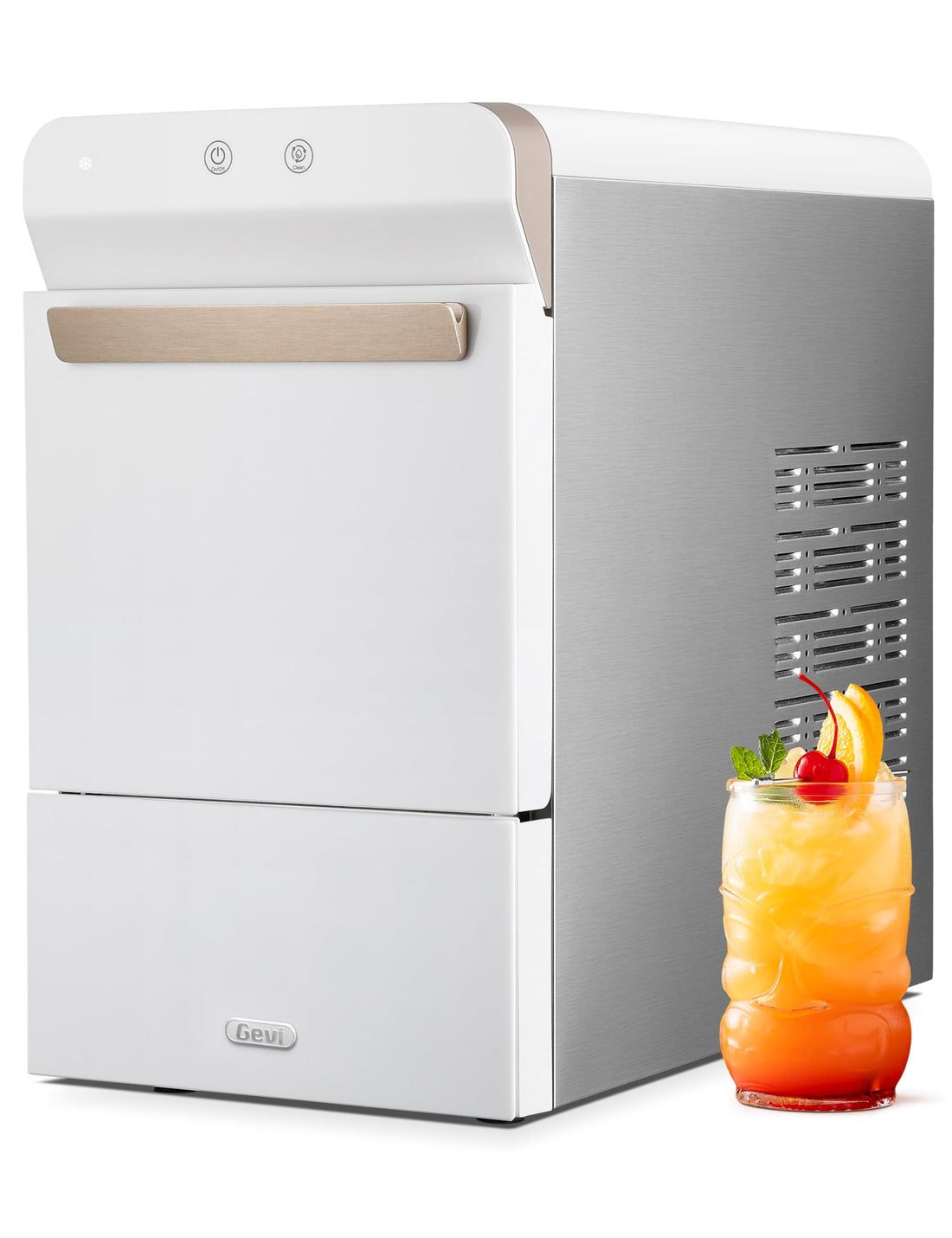 Gevi Household V2.0 Gemi Nugget Ice Maker Countertop Pellet Crushed Chewable Ice Machine with Self-Cleaning Open and Pour Water Refill for Kitchen Party Office Stainless Steel White