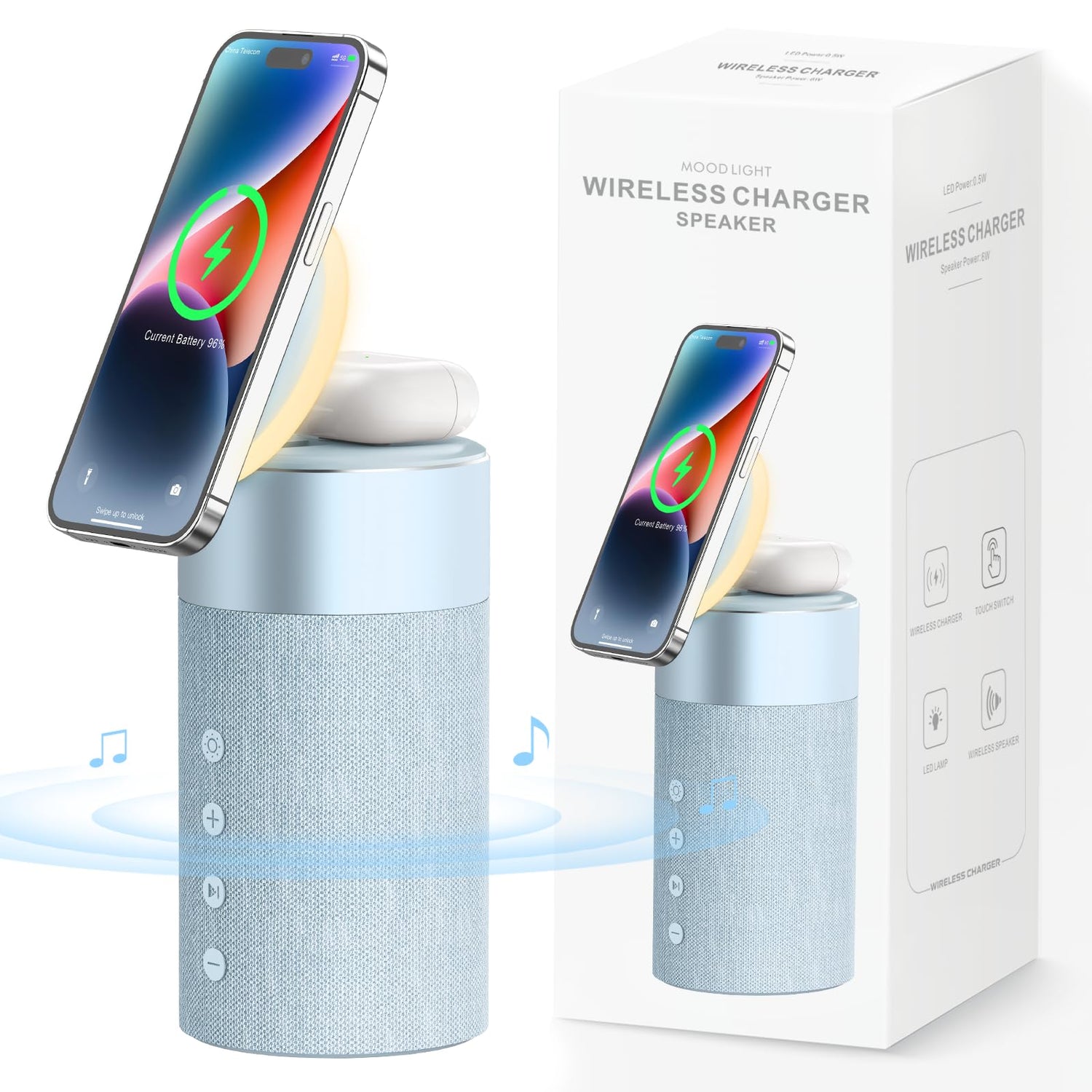 COLSUR Bluetooth Speaker, Magnetic Wireless Charger, Bluetooth Speakers with Night Light, 2 in 1 Wireless Charging Station for iPhone 16/15/14/13/12 Series, AirPods Pro/3/2（Gift Ideal）