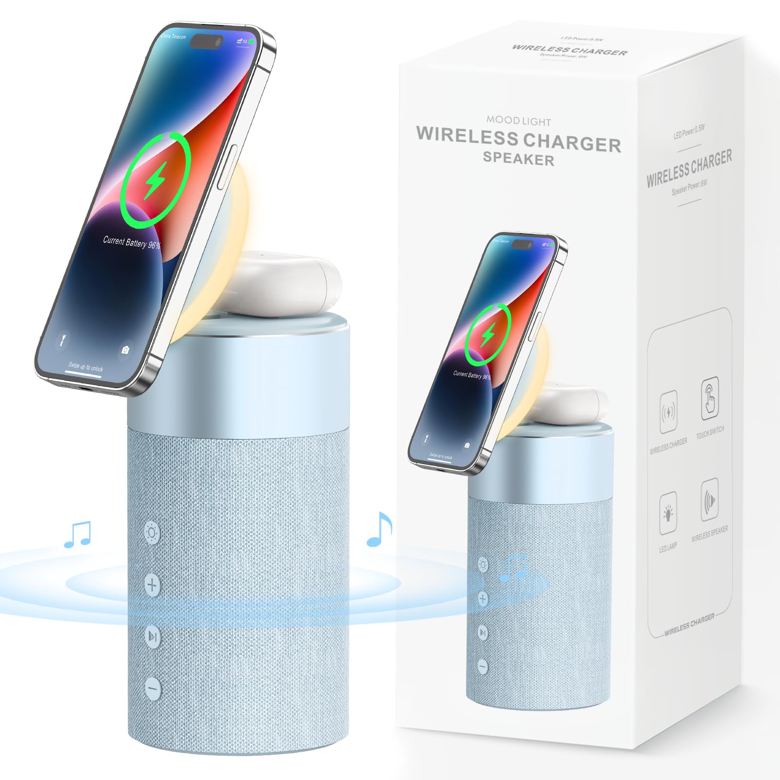 COLSUR Bluetooth Speaker, Magnetic Wireless Charger, Bluetooth Speakers with Night Light, 2 in 1 Wireless Charging Station for iPhone 16/15/14/13/12 Series, AirPods Pro/3/2（Gift Ideal）