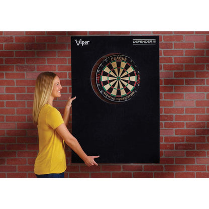 Viper Stadium Cabinet &amp; Shot King Sisal/Bristle Dartboard Ready-to-Play Bundle with Two Sets of Steel-Tip Darts, Throw Line, and Dry Erase Scoreboards, Walnut Finish