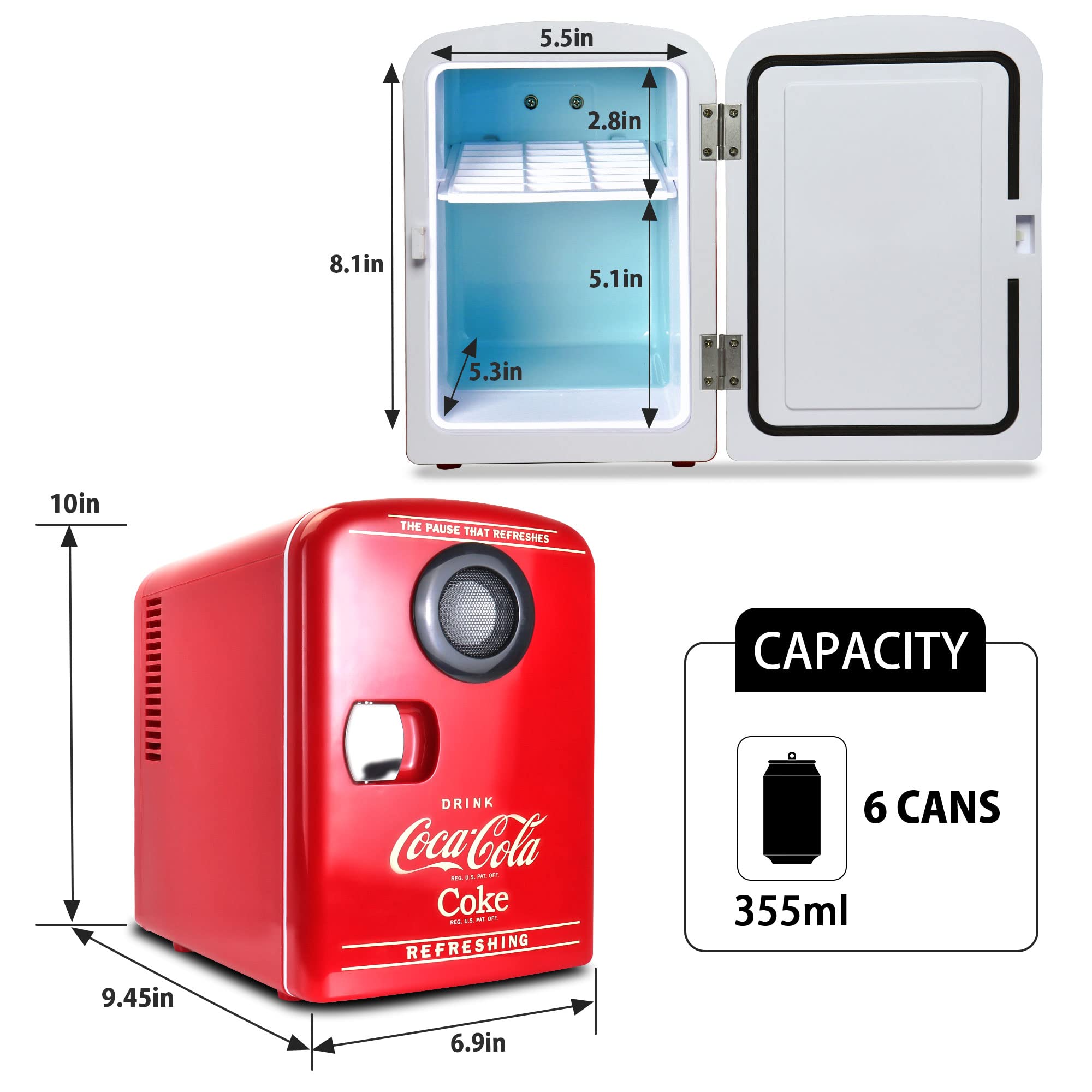 Koolatron Retro Mini Portable Fridge, 4L Compact Refrigerator for Skincare, Beauty Serum, Face Mask, Personal Cooler, Includes 12V Car Adapter, Desktop Accessory for Home Office Dorm Travel, Pink