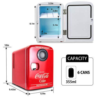Koolatron Retro Mini Portable Fridge, 4L Compact Refrigerator for Skincare, Beauty Serum, Face Mask, Personal Cooler, Includes 12V Car Adapter, Desktop Accessory for Home Office Dorm Travel, Pink