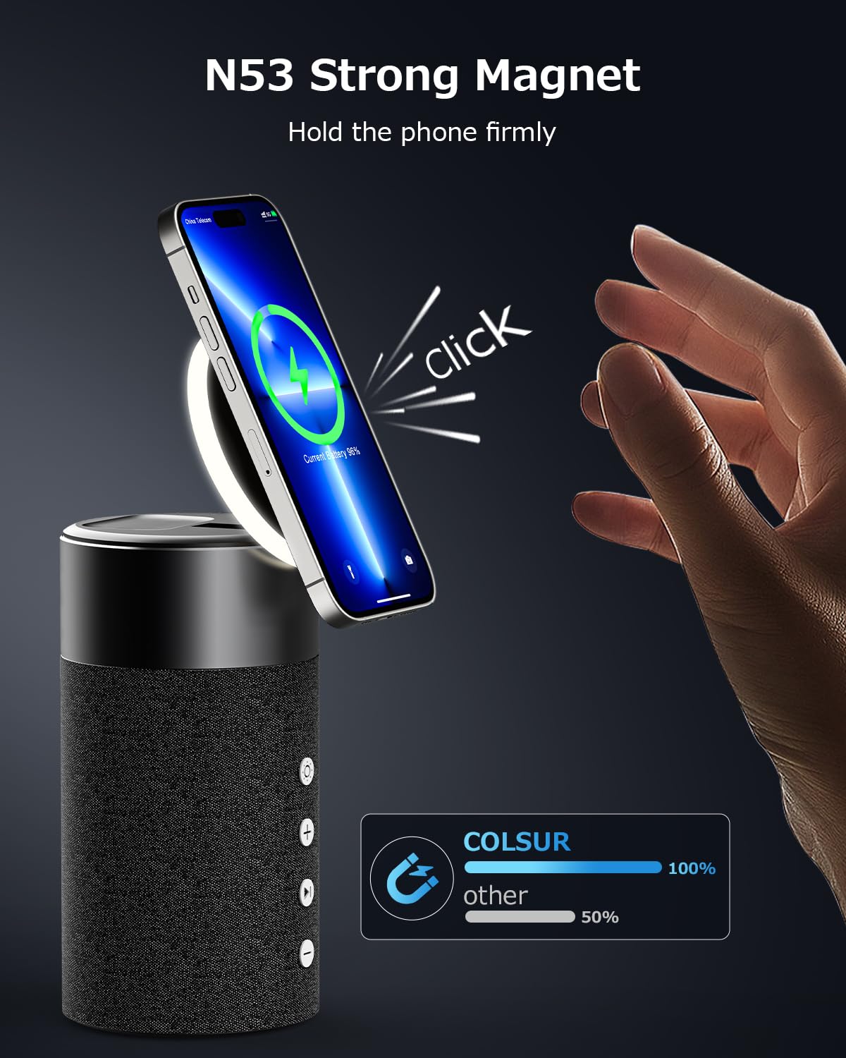 COLSUR Bluetooth Speaker, Magnetic Wireless Charger, Bluetooth Speakers with Night Light, 2 in 1 Wireless Charging Station for iPhone 16/15/14/13/12 Series, AirPods Pro/3/2（Gift Ideal）