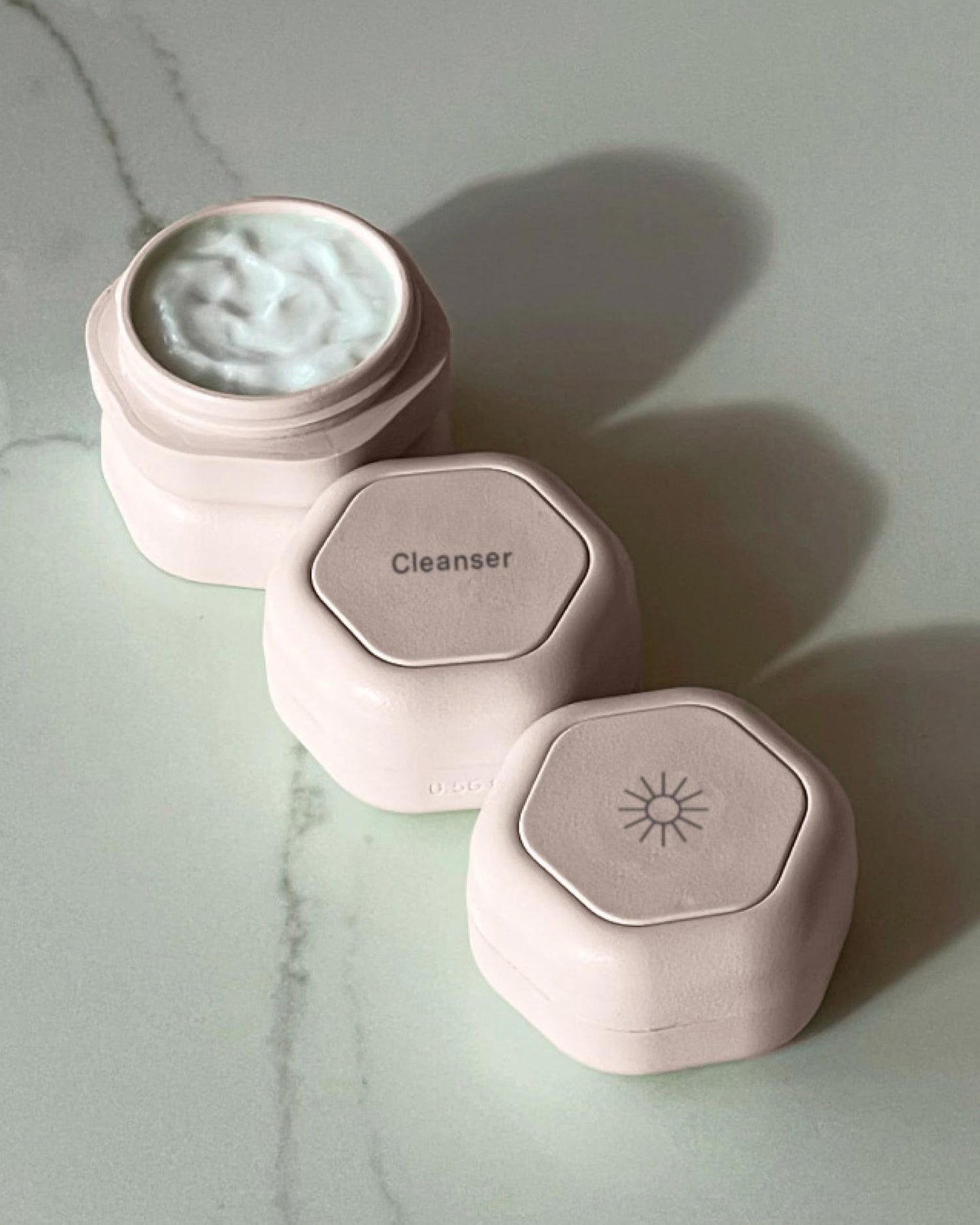 Cadence Travel Containers - Skincare Set - Magnetic Travel Capsules - for Facial Cleanser, Moisturizer, Sunscreen - 3 Small Capsules (0.56oz) with Cleanser, Moisturizer &amp; Sun-Icon Labels - Sand