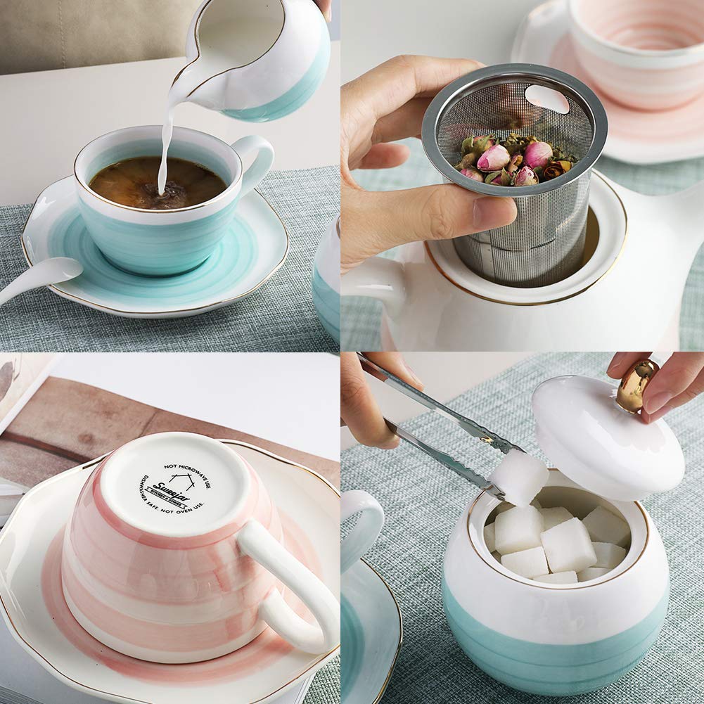 SWEEJAR Porcelain Tea Sets &amp; SWEEJAR 3 Tier Ceramic Cake Stand
