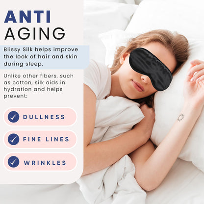 Blissy Silk Sleep Mask - Silk Eye Sleeping Mask for Women &amp; Men for Total Blackout - Silk Eye Mask - 100% Pure Mulberry Silk, 22 Momme 6a Fibers - Blindfold Silk Sleep Mask Side Sleeper Eye Cover