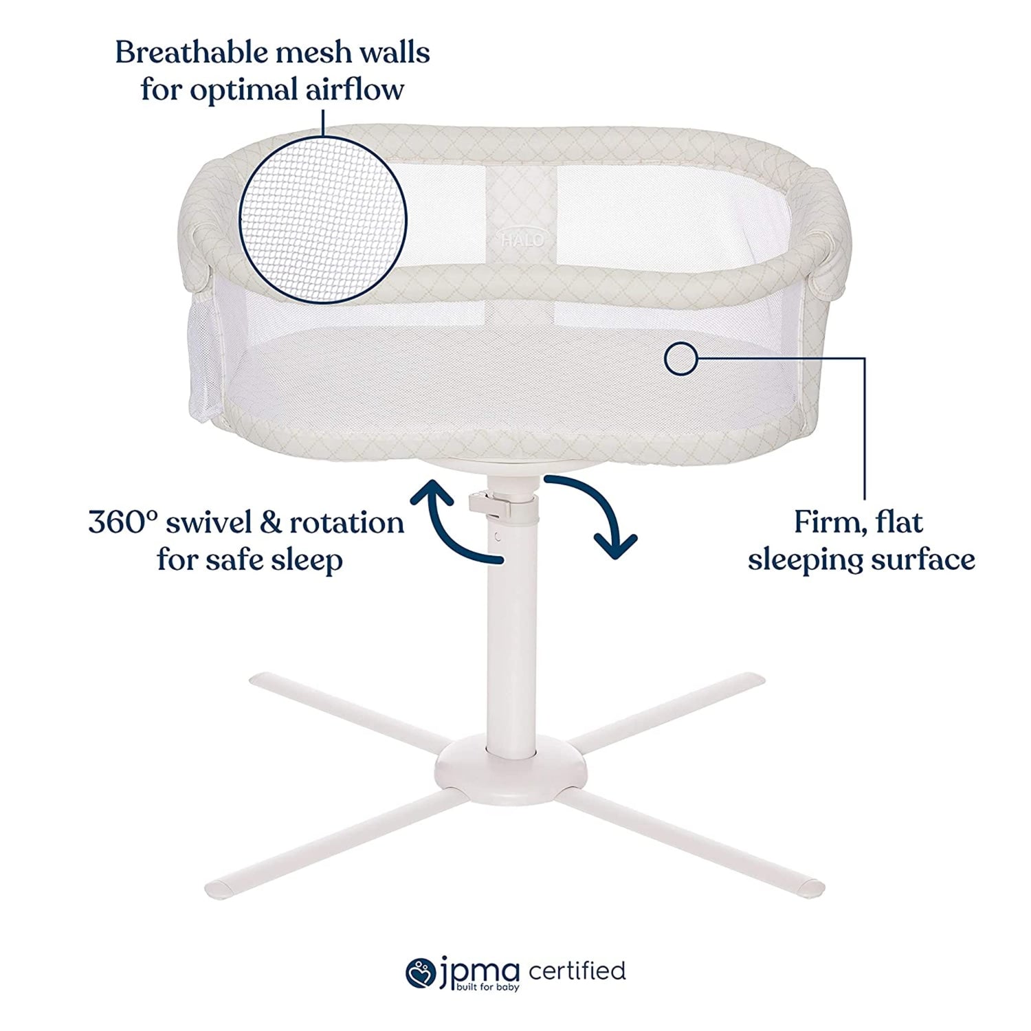 HALO BassiNest Swivel Sleeper - Essentia Series, Nautical Net
