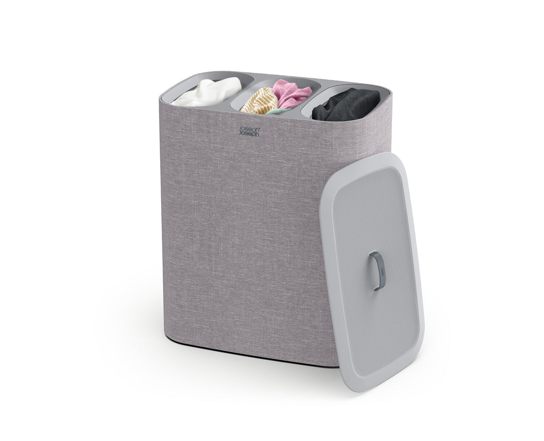 Joseph Joseph Tota - Trio 90-liter Laundry Hamper Separation Basket with lid, 3 Removable Washing Bags with Handles- Ecru