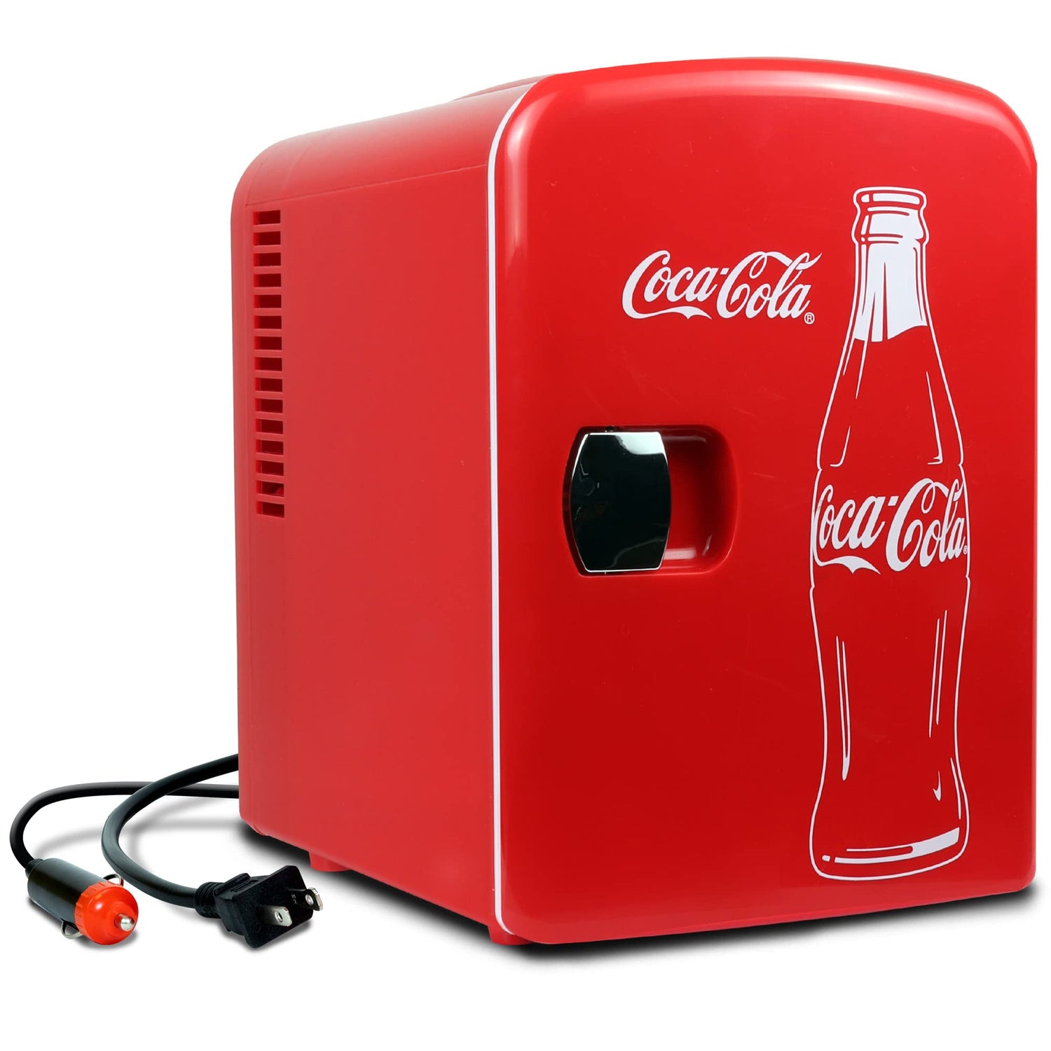 Koolatron Retro Mini Portable Fridge, 4L Compact Refrigerator for Skincare, Beauty Serum, Face Mask, Personal Cooler, Includes 12V Car Adapter, Desktop Accessory for Home Office Dorm Travel, Pink