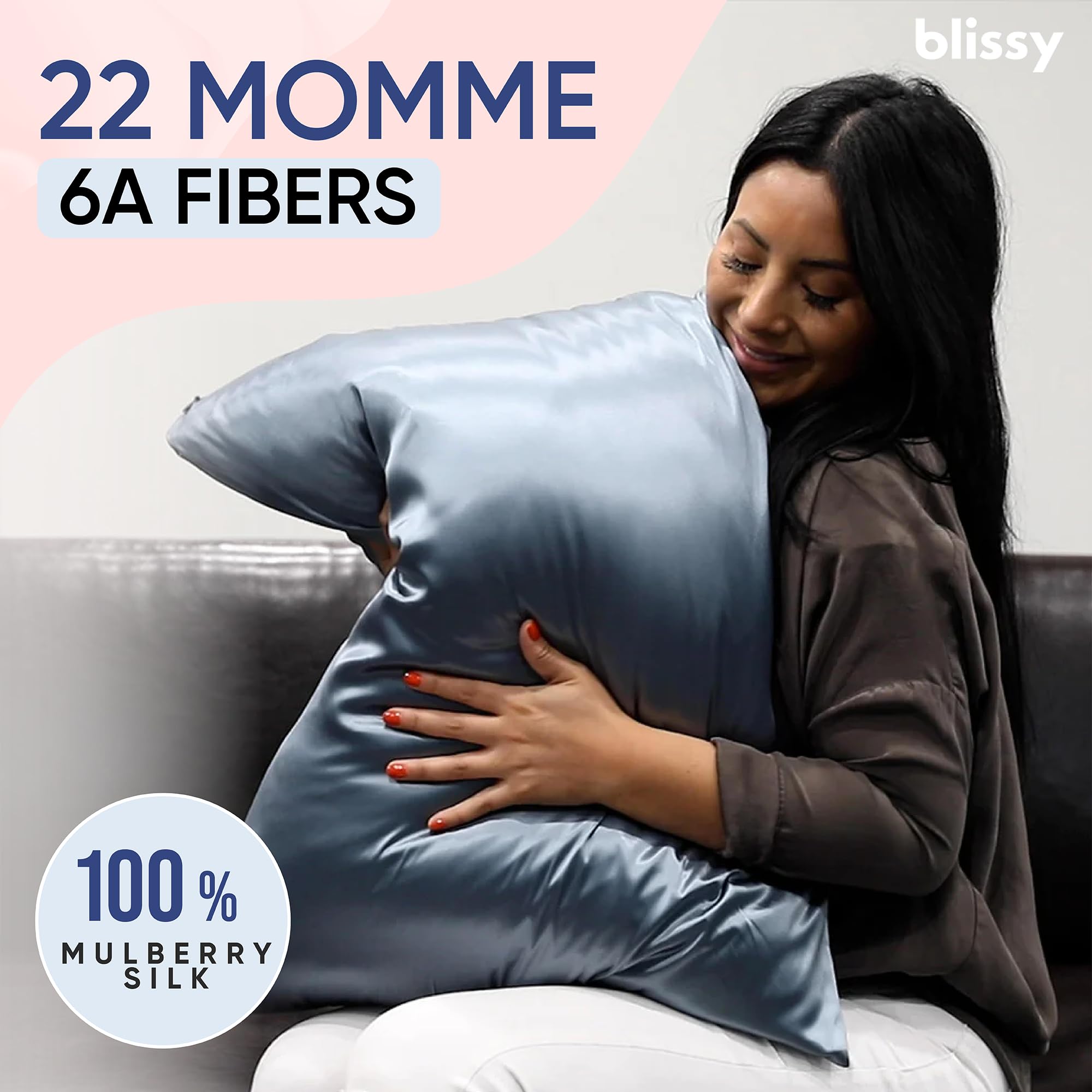 Blissy Silk Pillowcase - 100% Pure Mulberry Silk - 22 Momme 6A High-Grade Fibers - Silk Pillow Cover for Hair &amp; Skin - Regular, Queen &amp; King with Hidden Zipper (Standard,Blissy White)