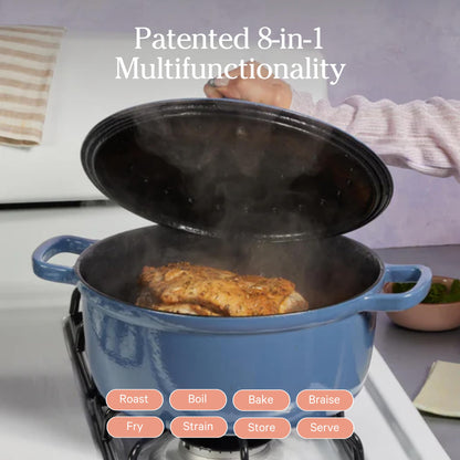Our Place Cast Iron Perfect Pot | 6-in-1 Multifunctional 5.5 Qt. Toxin-Free Enameled Dutch Oven with Self-Basting Lid | Hot Grips &amp; Beechwood Scraper | Induction Cooktop and Oven Safe | Spice