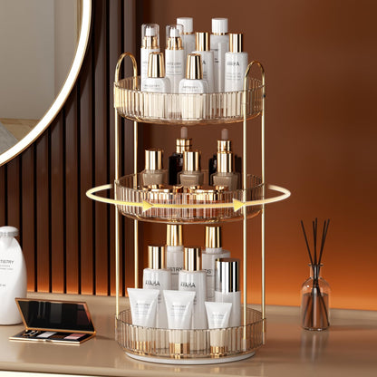 YCIA&amp;DONE 360 Rotating Makeup Organizer and Storage for Vanity Bathroom Countertop, High Capacity Cosmetic Skincare Perfume Organizer for Dresser Lazy Susan Organizers(Clear White,2 Tiers)