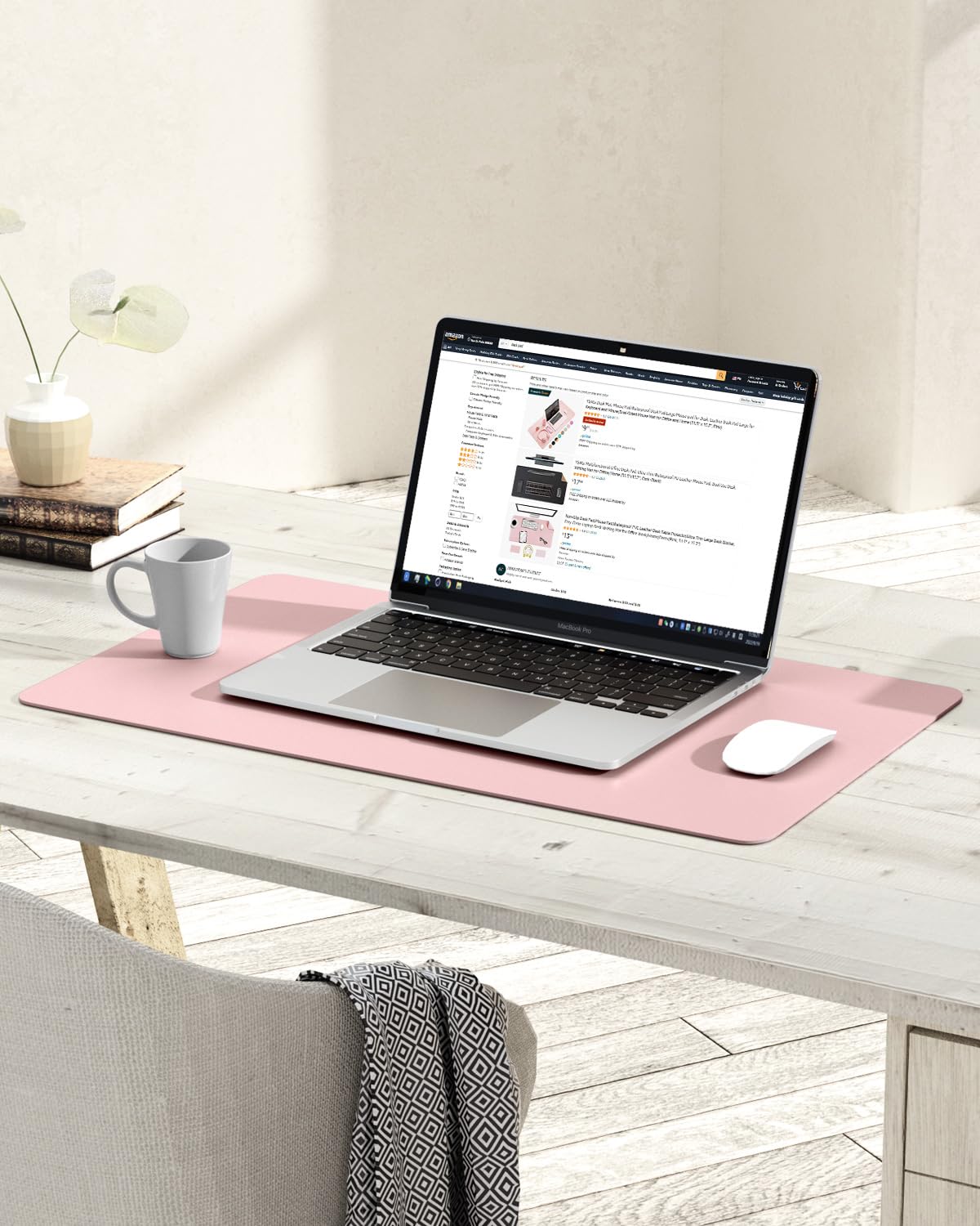 Non-Slip Desk Pad,Mouse Pad,Waterproof PVC Leather Desk Table Protector,Ultra Thin Large Desk Blotter, Easy Clean Laptop Desk Writing Mat for Office Work/Home/Decor(Pink, 23.6&quot; x 13.7&quot;)