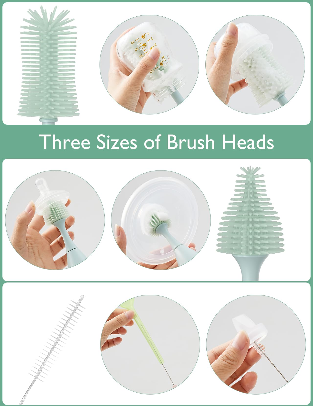 Momcozy Bottle Brush Kit, Innovative Push-Press Design for Better Cleaning - Baby Bottle Cleaner Brush for Baby Bottle, Breast Pumps, Nipples, and More - Can Generate Foam for Better Cleaning, Pink
