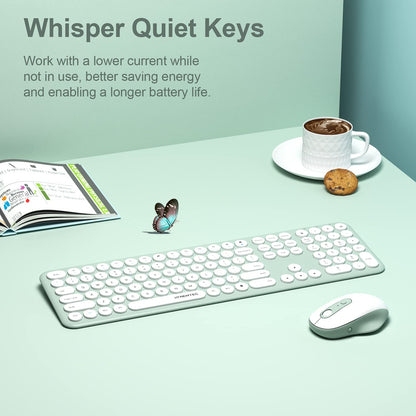 Wireless Keyboard and Mouse, XTREMTEC Cute Keyboard Retro Round Keycap - 2.4GHz Ultra-Slim Quiet Aesthetic Keyboard for Mac Computer Laptop PC Desktops (Rosegold)