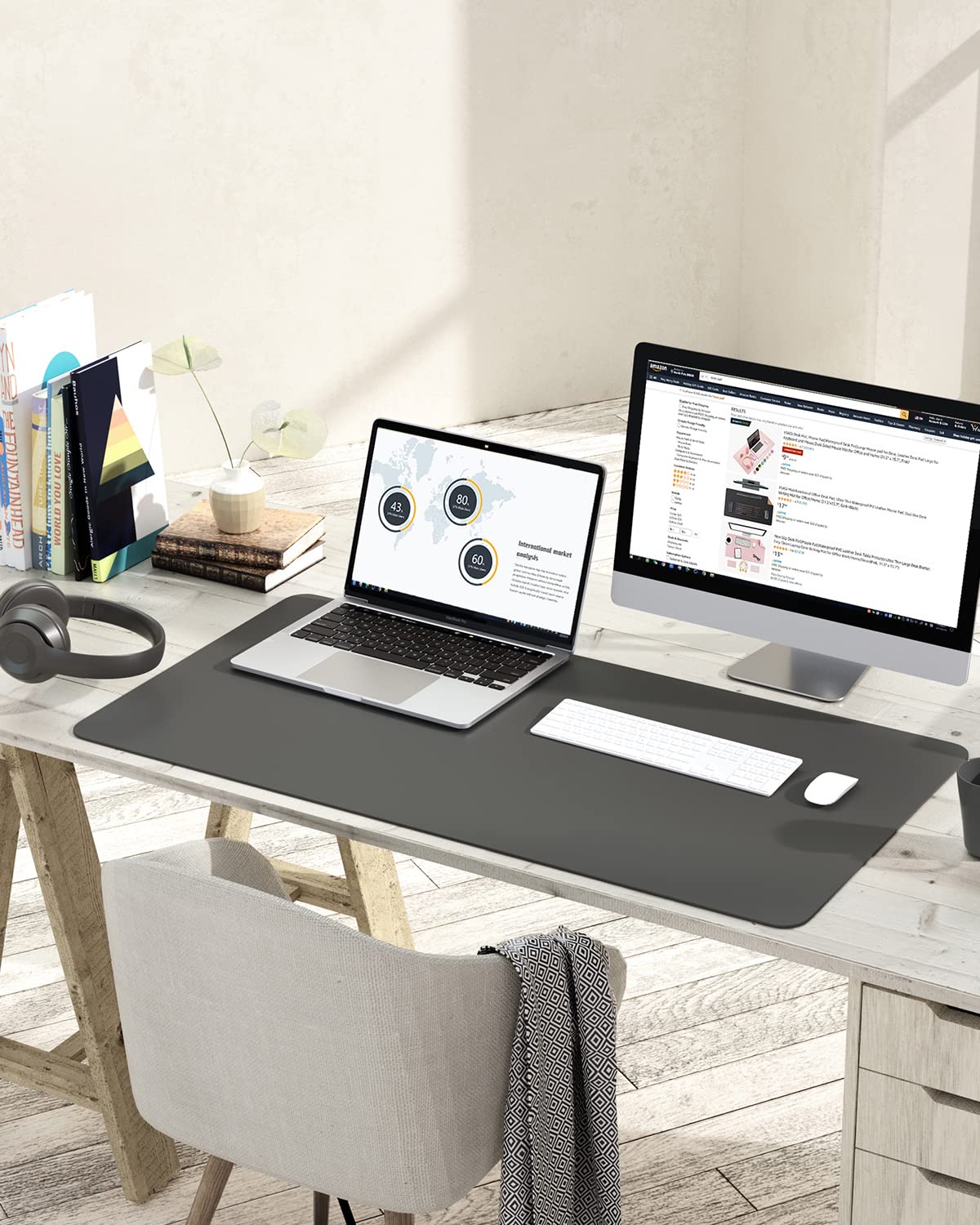 Non-Slip Desk Pad,Mouse Pad,Waterproof PVC Leather Desk Table Protector,Ultra Thin Large Desk Blotter, Easy Clean Laptop Desk Writing Mat for Office Work/Home/Decor(Pink, 23.6&quot; x 13.7&quot;)