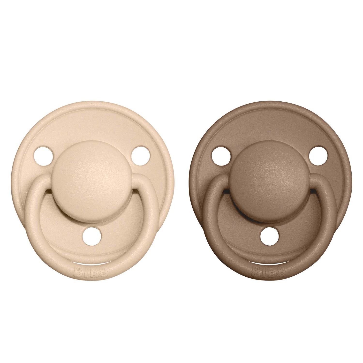 BIBS De Lux Baby Pacifier 2-Pack | Made in Denmark | BPA Free Dummy Soother, Round Nipple. Natural Rubber Latex, Size 2 (6-18 Months), Vanilla/Dark Oak