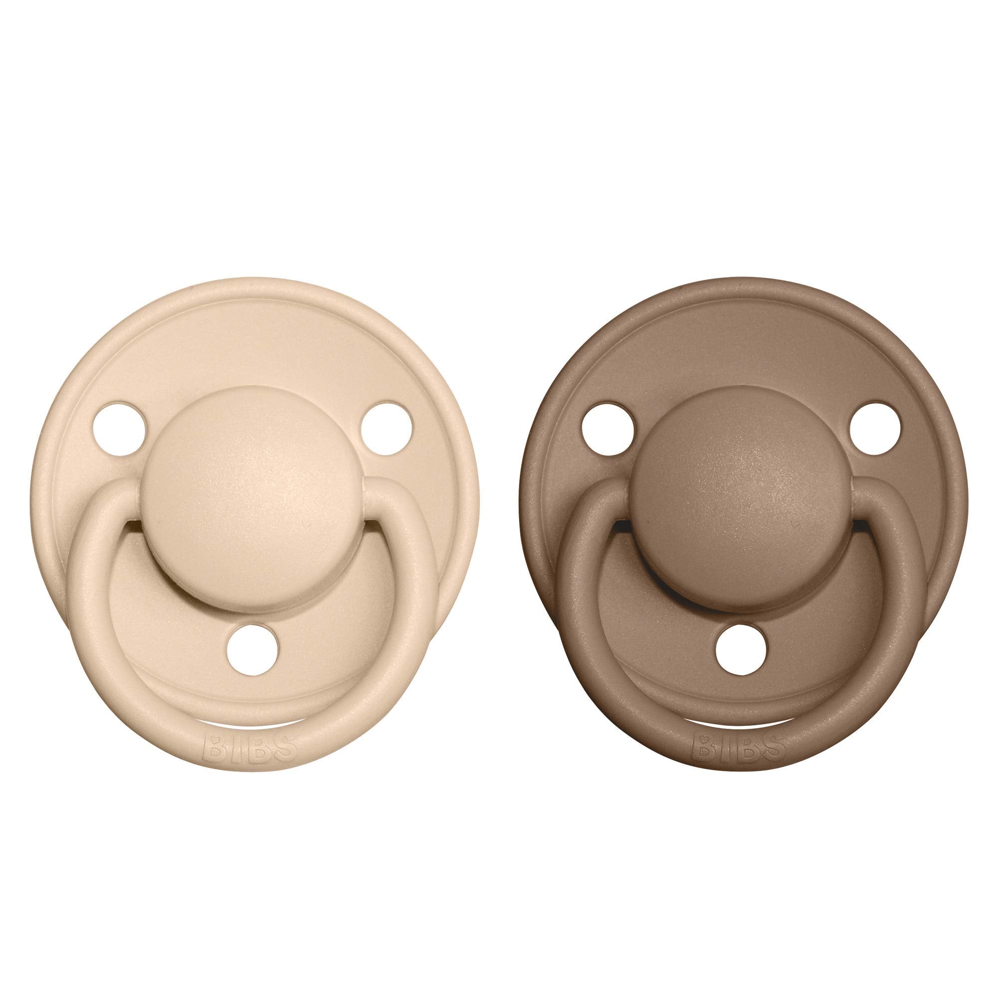 BIBS De Lux Baby Pacifier 2-Pack | Made in Denmark | BPA Free Dummy Soother, Round Nipple. Natural Rubber Latex, Size 2 (6-18 Months), Vanilla/Dark Oak