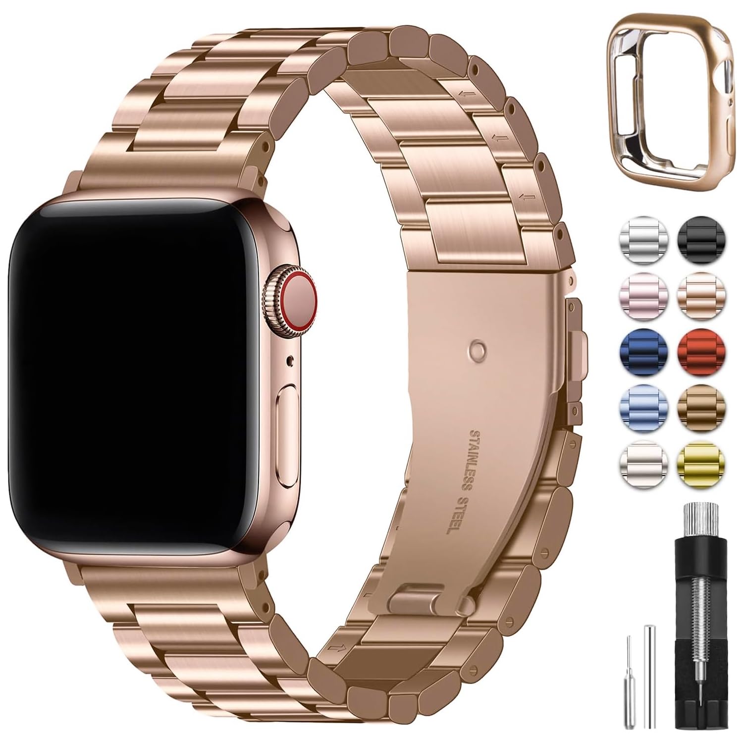 Fullmosa Compatible with Apple Watch Band 49mm 45mm 44mm 42mm 41mm 40mm 38mm, Stainless Steel iWatch Band with Case Compatible for Apple Watch Ultra 2 Ultra Series 10 9 8 7 6 5 4 3 2 1&amp;iWatch SE