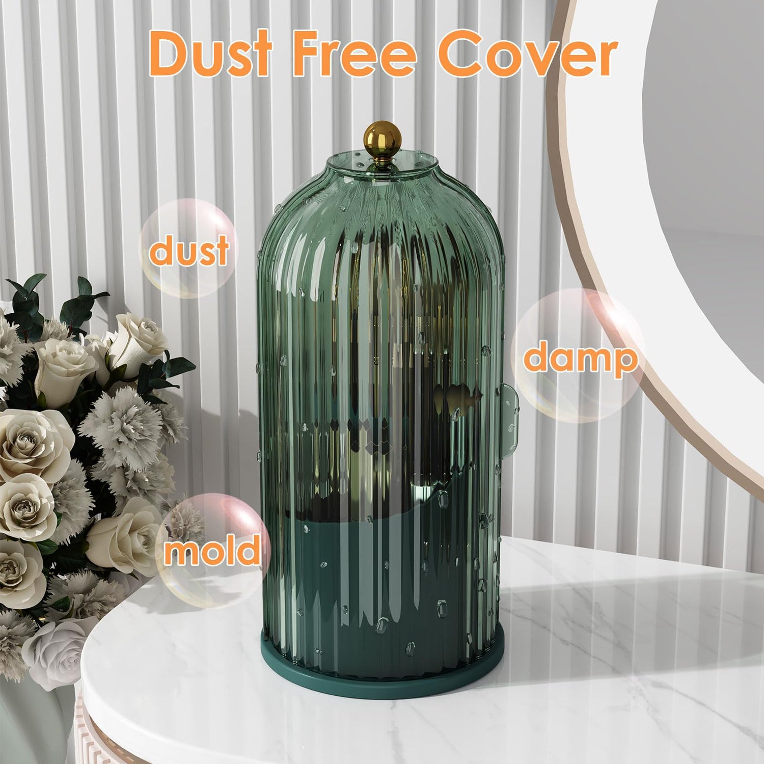 Makeup Brush Holder Organizer with Lid,360 Rotating Clear Dustproof Makeup Brushes Organizer for Vanity Desktop Bathroom Countertop (Transparent)