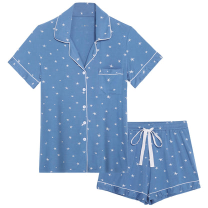 Senert Pajamas Set For Women Short Sleeve Sleepwear Soft Button Down Pjs Set Nightwear Lounge Sets S-XXL