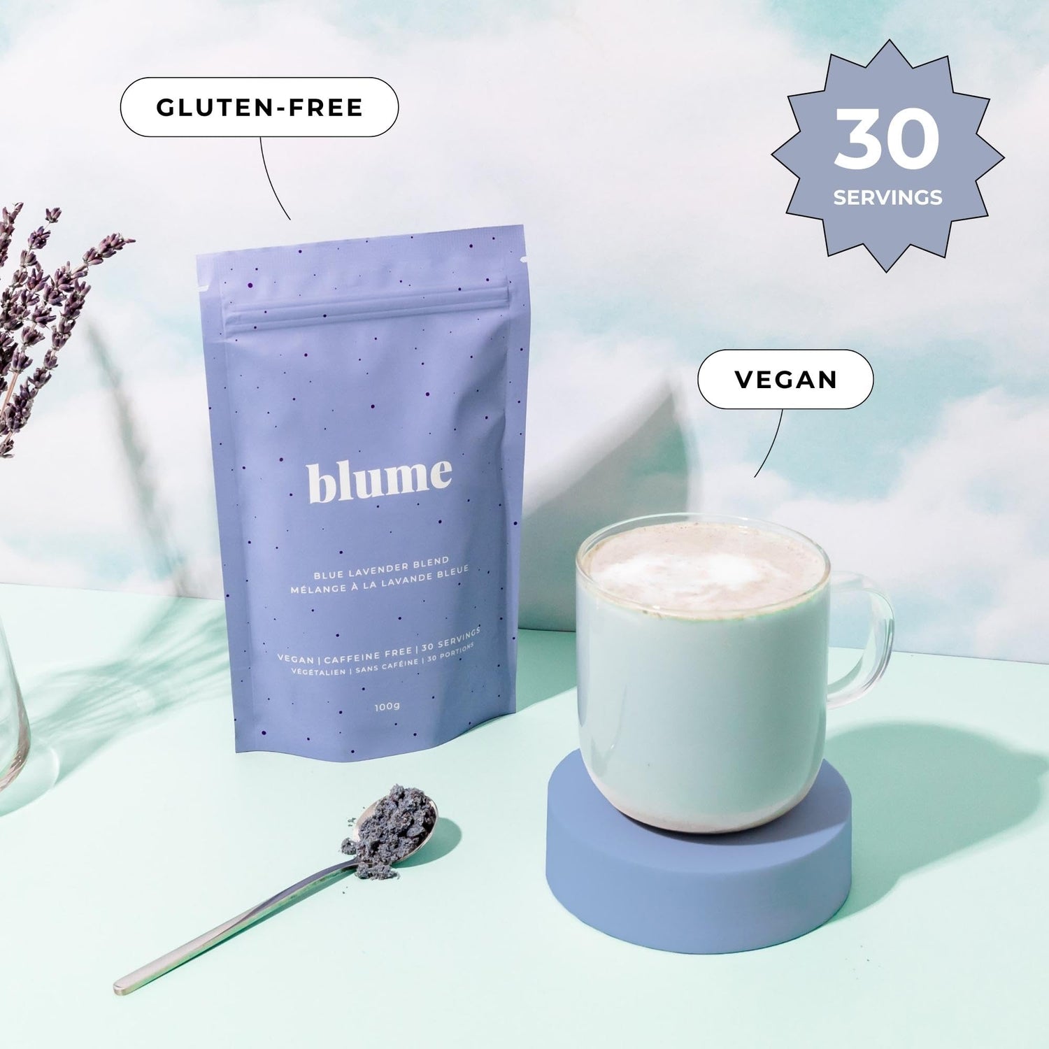 Blume Rose London Fog Latte with Zero Sugar or Caffeine - Certified Organic, Vegan and Gluten-Free - Tart Cherry &amp; Rosehips blend rich Antioxidant &amp; Vitamin to Ease Bloating and Boost Your Natural Glow - 30 Servings