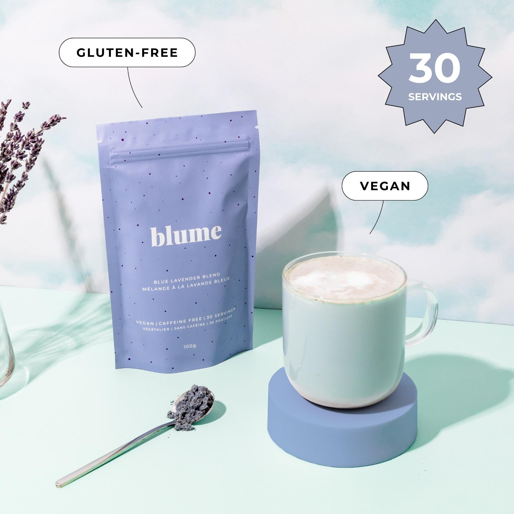 Blume Rose London Fog Latte with Zero Sugar or Caffeine - Certified Organic, Vegan and Gluten-Free - Tart Cherry &amp; Rosehips blend rich Antioxidant &amp; Vitamin to Ease Bloating and Boost Your Natural Glow - 30 Servings