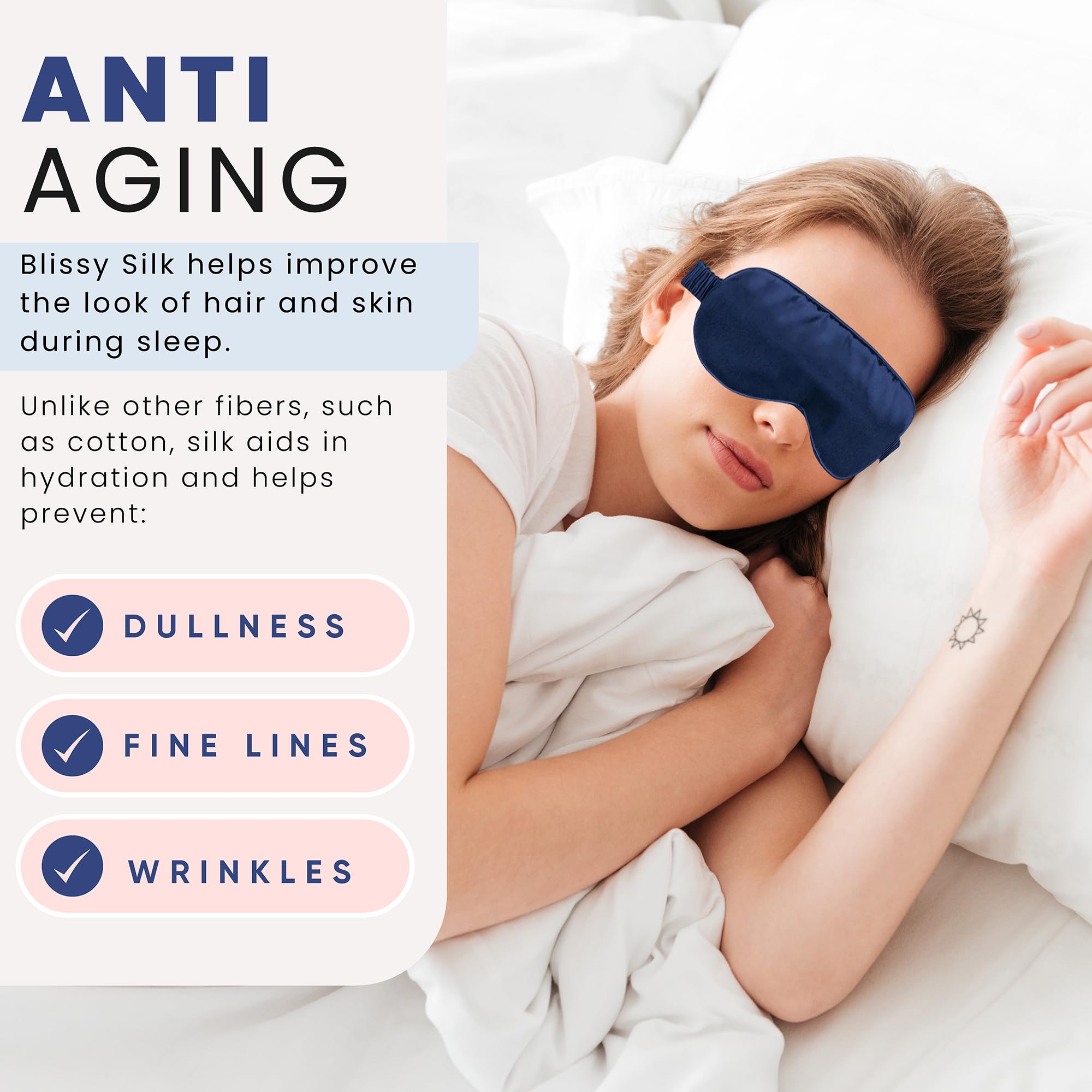 Blissy Silk Sleep Mask - Silk Eye Sleeping Mask for Women &amp; Men for Total Blackout - Silk Eye Mask - 100% Pure Mulberry Silk, 22 Momme 6a Fibers - Blindfold Silk Sleep Mask Side Sleeper Eye Cover