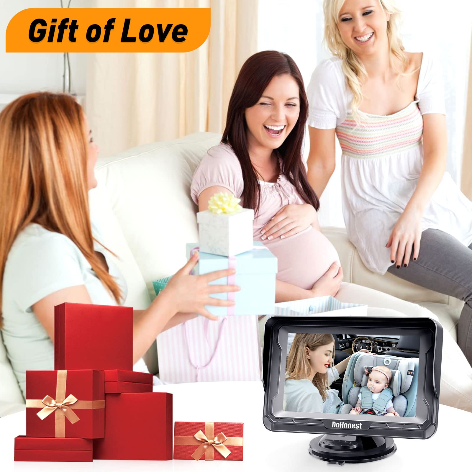 DoHonest Baby Car Camera 7-Inch: USB Plug and Play Easy Setup 360 Degree Rotating Backseat Camera Two Kids HD 1080P Rear Facing Car Seat Camera Clear Night Vision -V9 Black