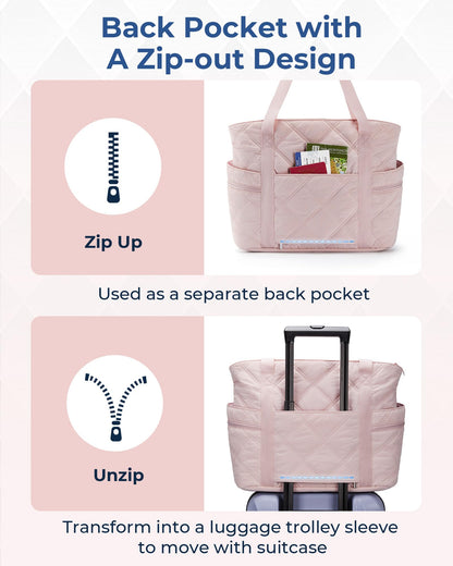 BAGSMART Tote Bag for Women, Puffer Tote Bags with Zipper, Travel Essentials Quilted Nurse Bag Carry On Bag Gifts for Women