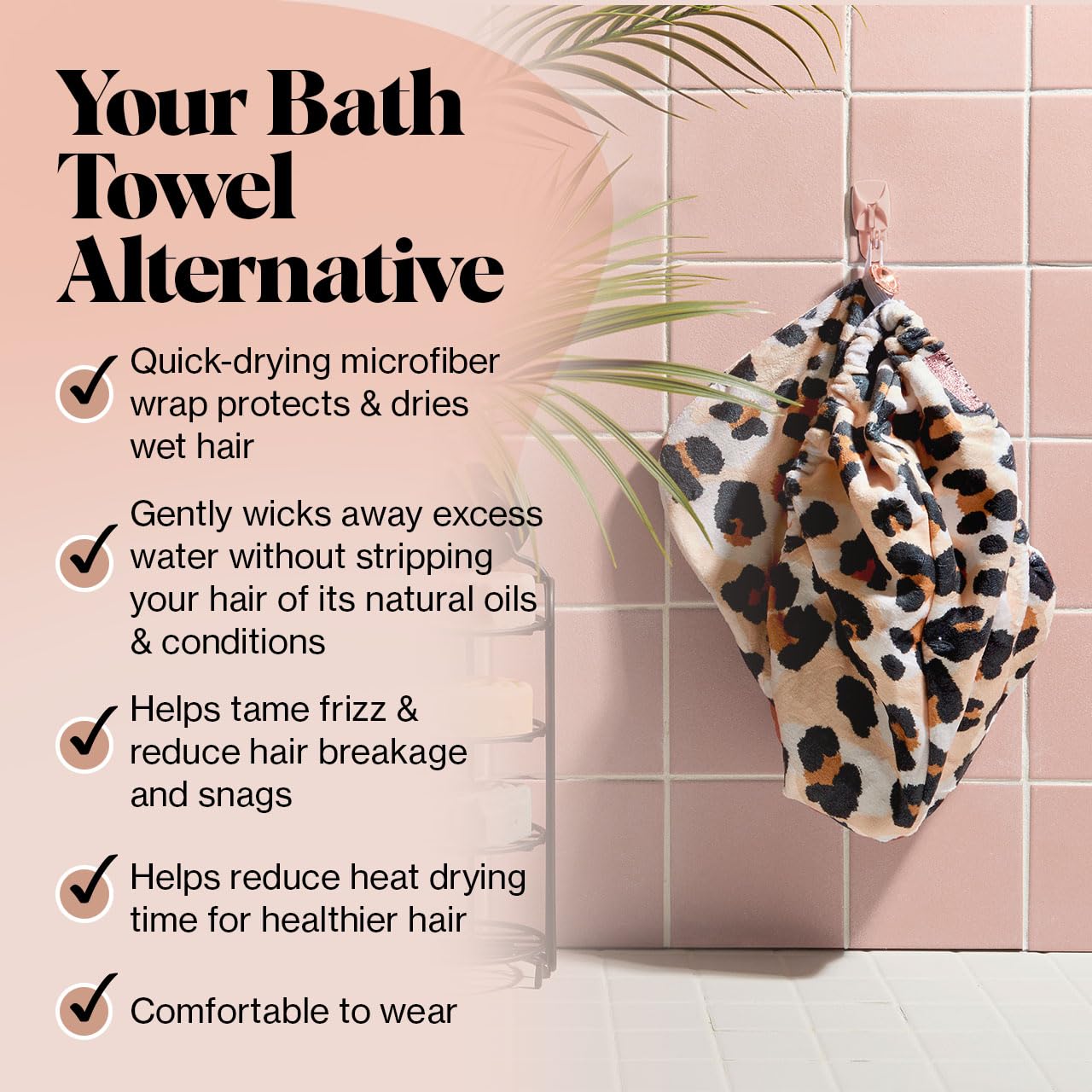 Kitsch Microfiber Hair Towel Wrap - Quick Dry Curly Hair Wraps for Women Wet Hair | Microfiber Towel for Hair | Hair Drying Towel Wrap | Hair Towels for Women | Hair Turban for Wet Hair (Blush)