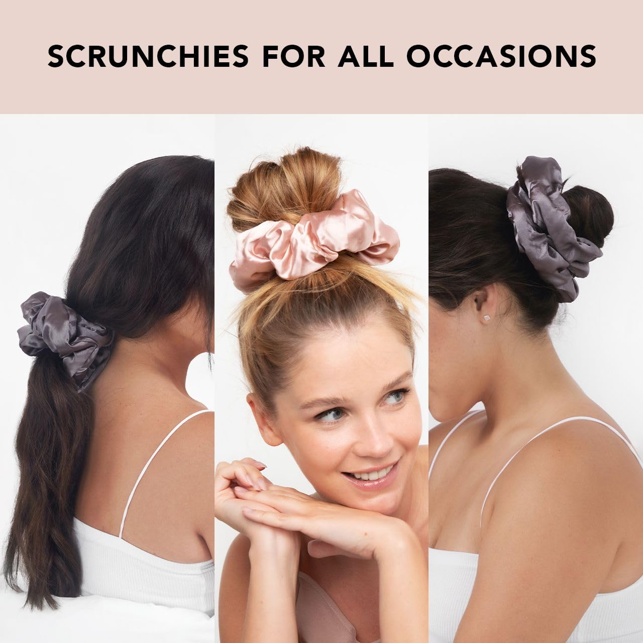 Kitsch 5 Count Velvet Hair Scrunchies for Women - Hair Ties for Thick Hair, Girls, Women, Cute Scrunchies, Soft Hair Accessories, Blush/Mauve